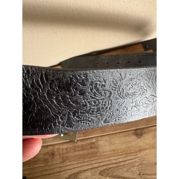 Guess Vintage Black Tooled Leather Oversized Square Silver Rhinestone Belt XL - Picture 7 of 11